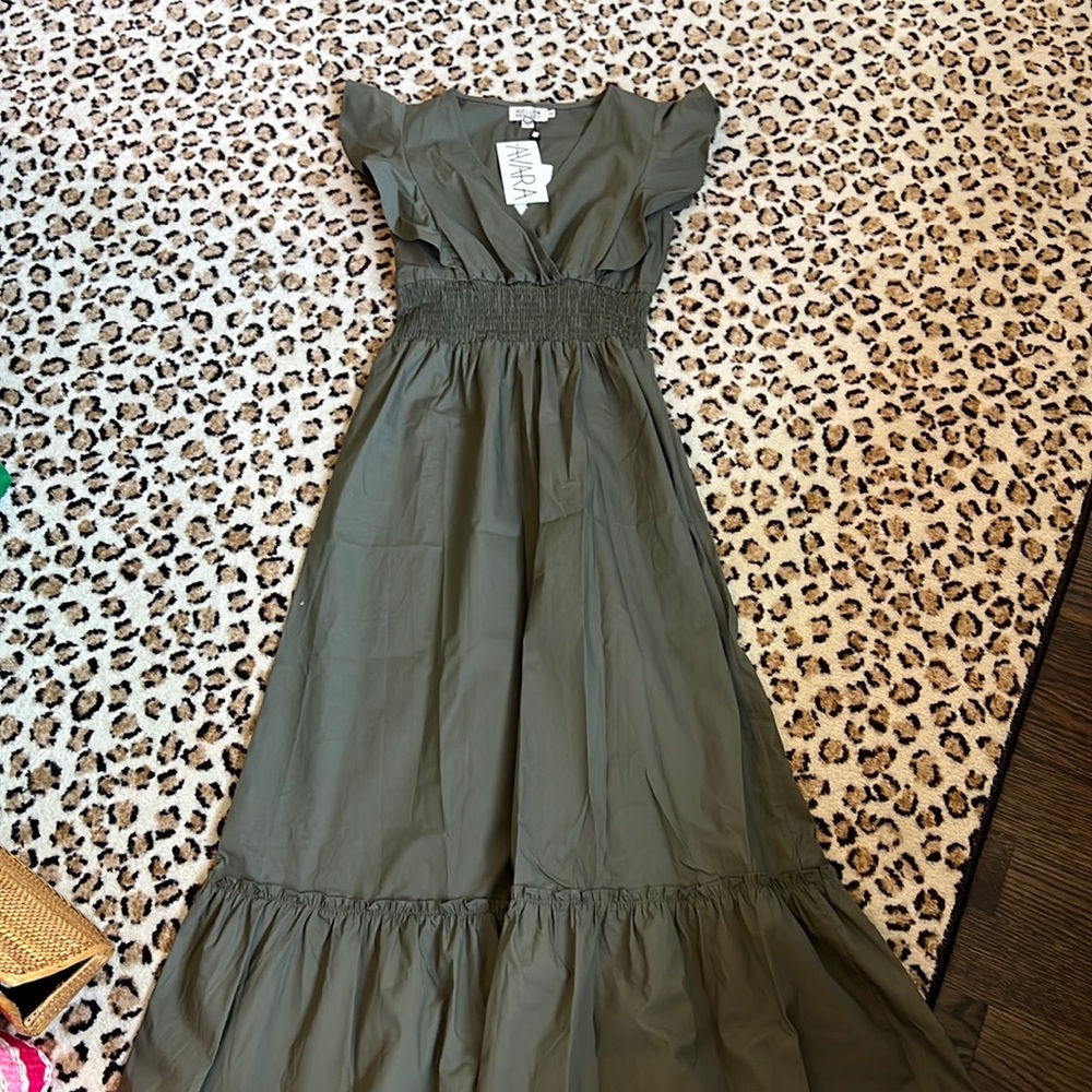 Green / Taupe short sleeve maxi dress